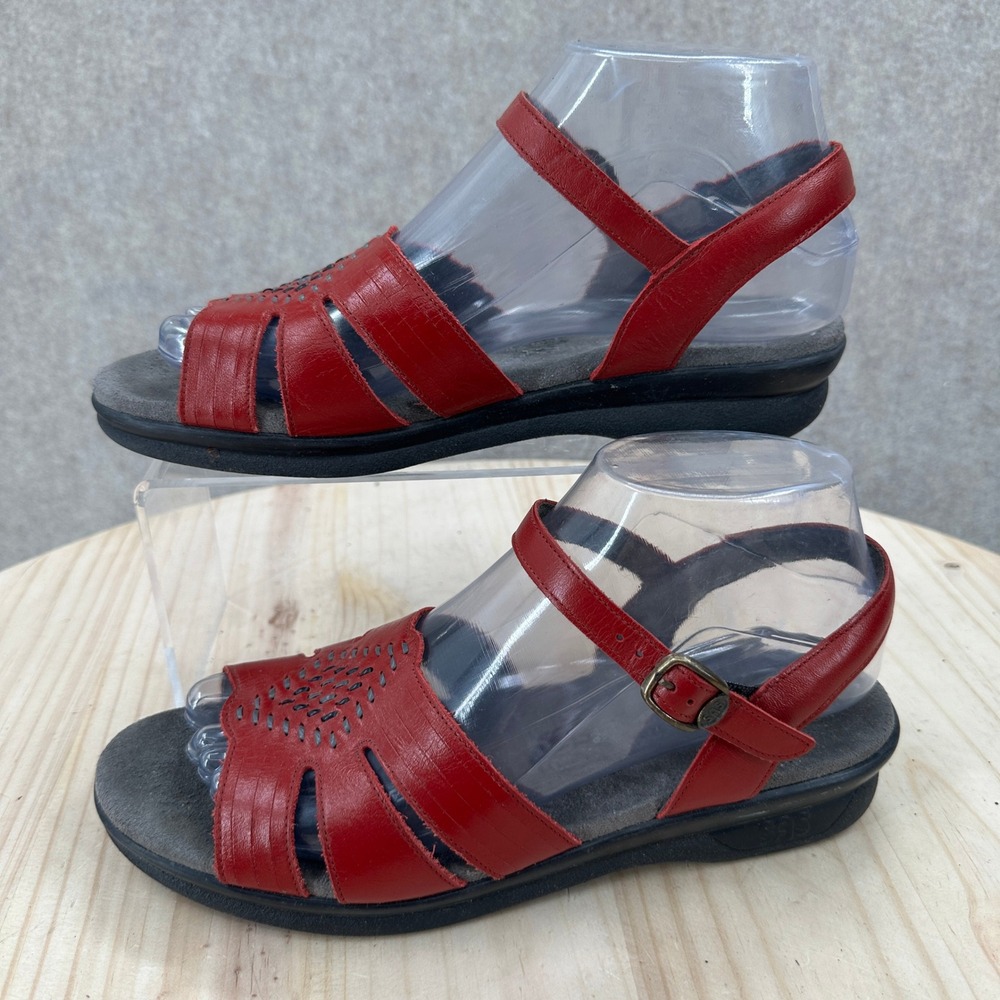SAS Huarache Sandals Womens 8 N Red Leather Strappy Comfort Walking Shoes